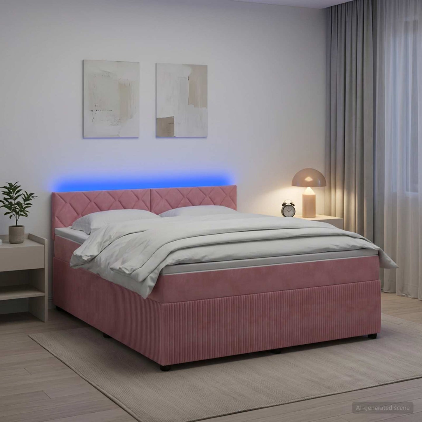 Boxmadras med topmadras Lyserød 140 x 190 cm Fløjl