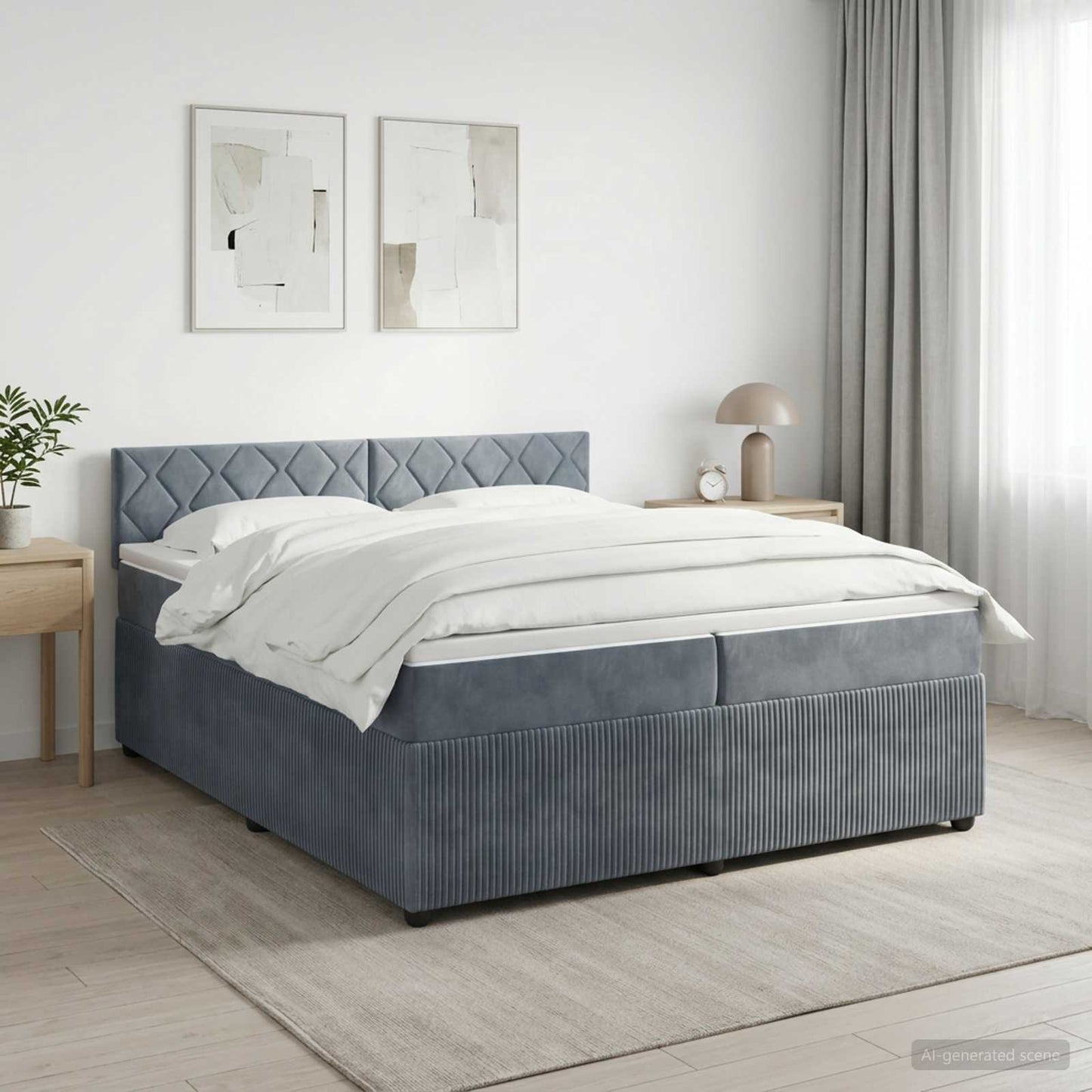 Boxmadras med topmadras Mørkegrå 200 x 200 cm Fløjl