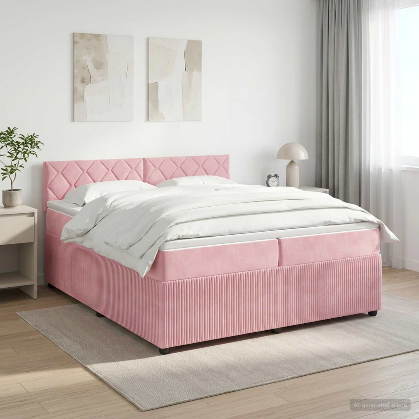 Boxmadras med topmadras Lyserød 200 x 200 cm Fløjl