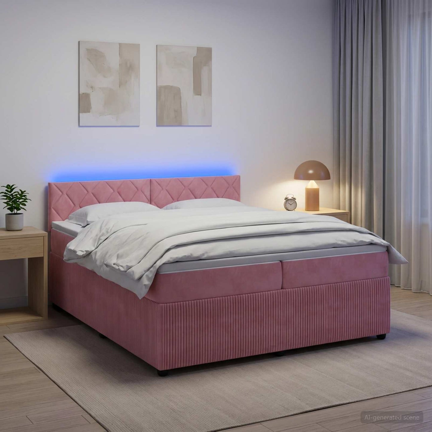 Boxmadras med topmadras Lyserød 200 x 200 cm Fløjl