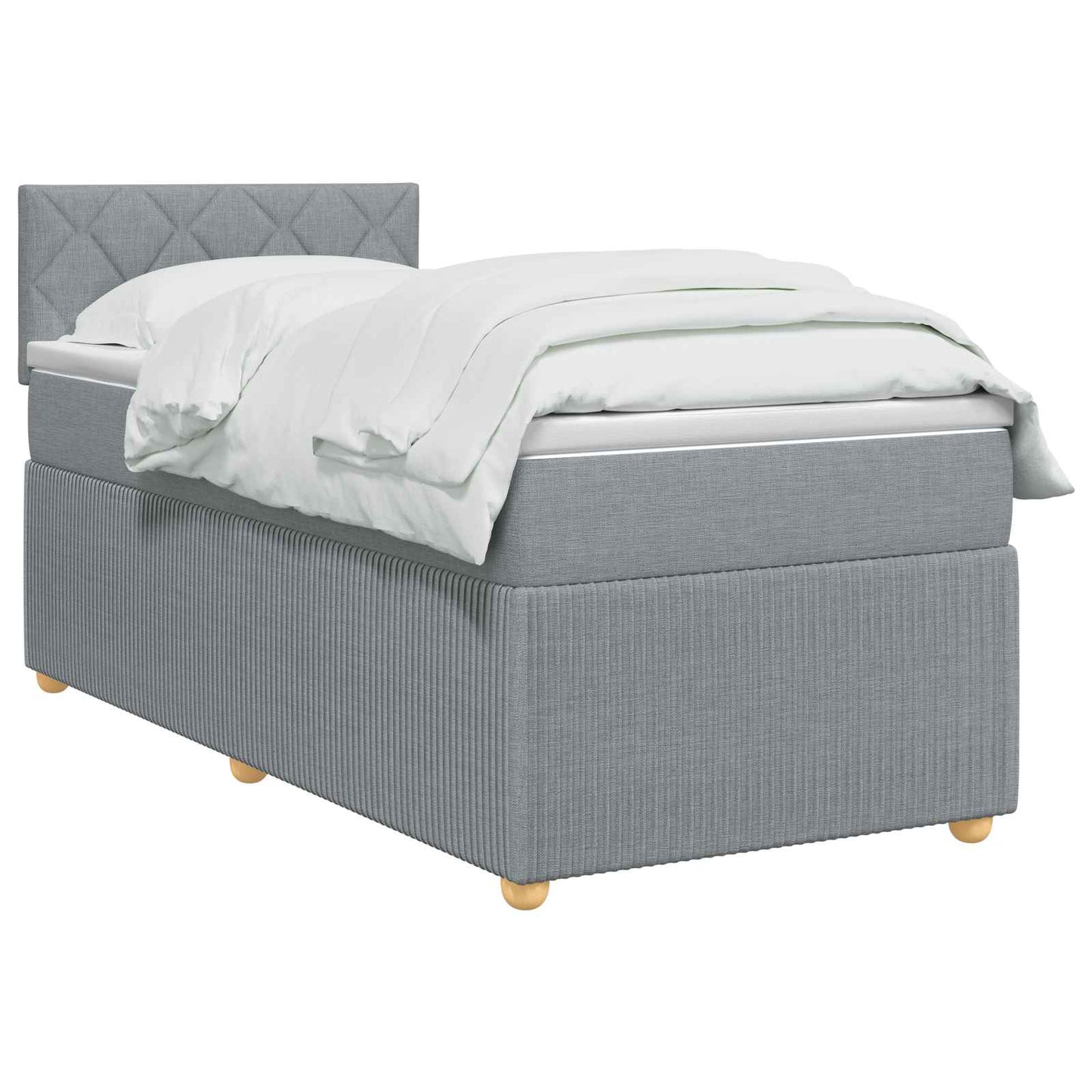 Box Spring Seng med Madras og LED Lysegrå 90 x 190 cm Stof
