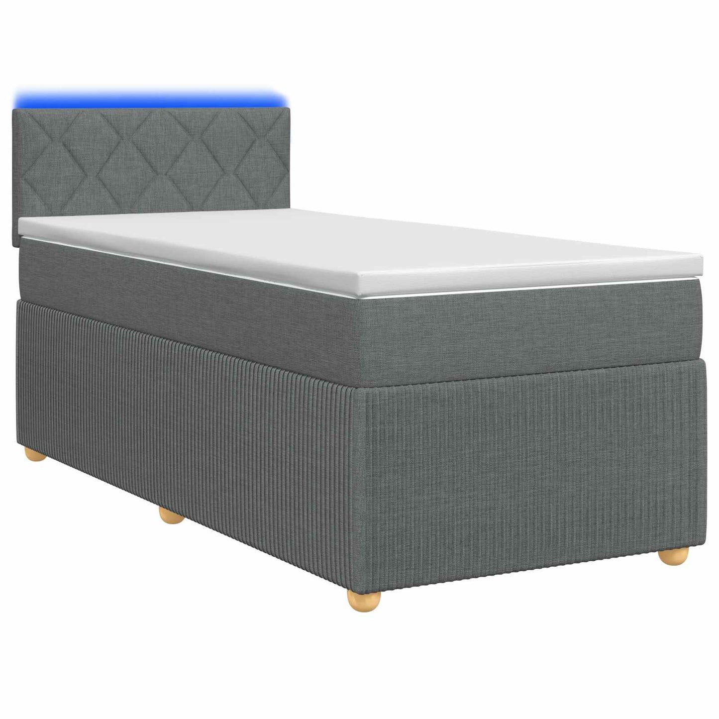 Box Spring Seng med Madras og LED Mørkegrå 90 x 190 cm Stof