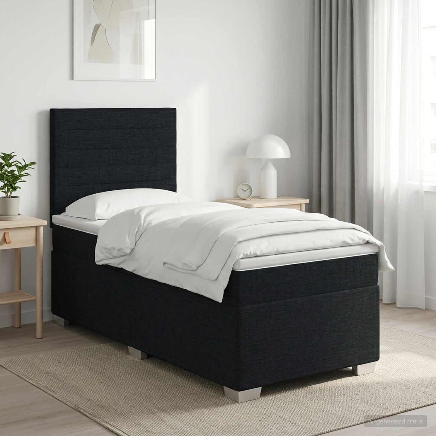 Boxmadras med topmadras med hovedgærde Sort 90 x 190 cm Stof