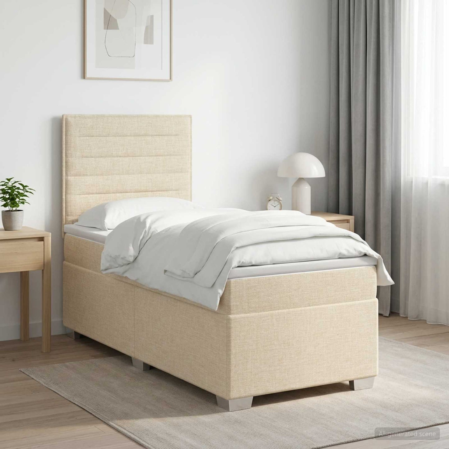 Boxmadras med topmadras Cremefarvet 100 x 200 cm Stof
