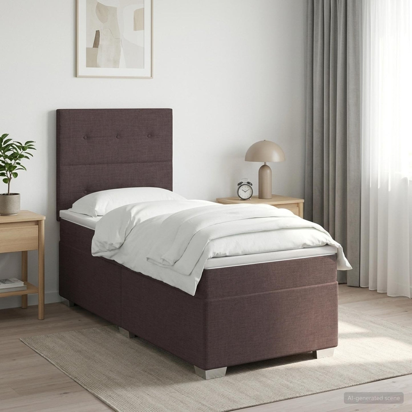 Boxmadras med topmadras Mørk Brun 90 x 200 cm Stof
