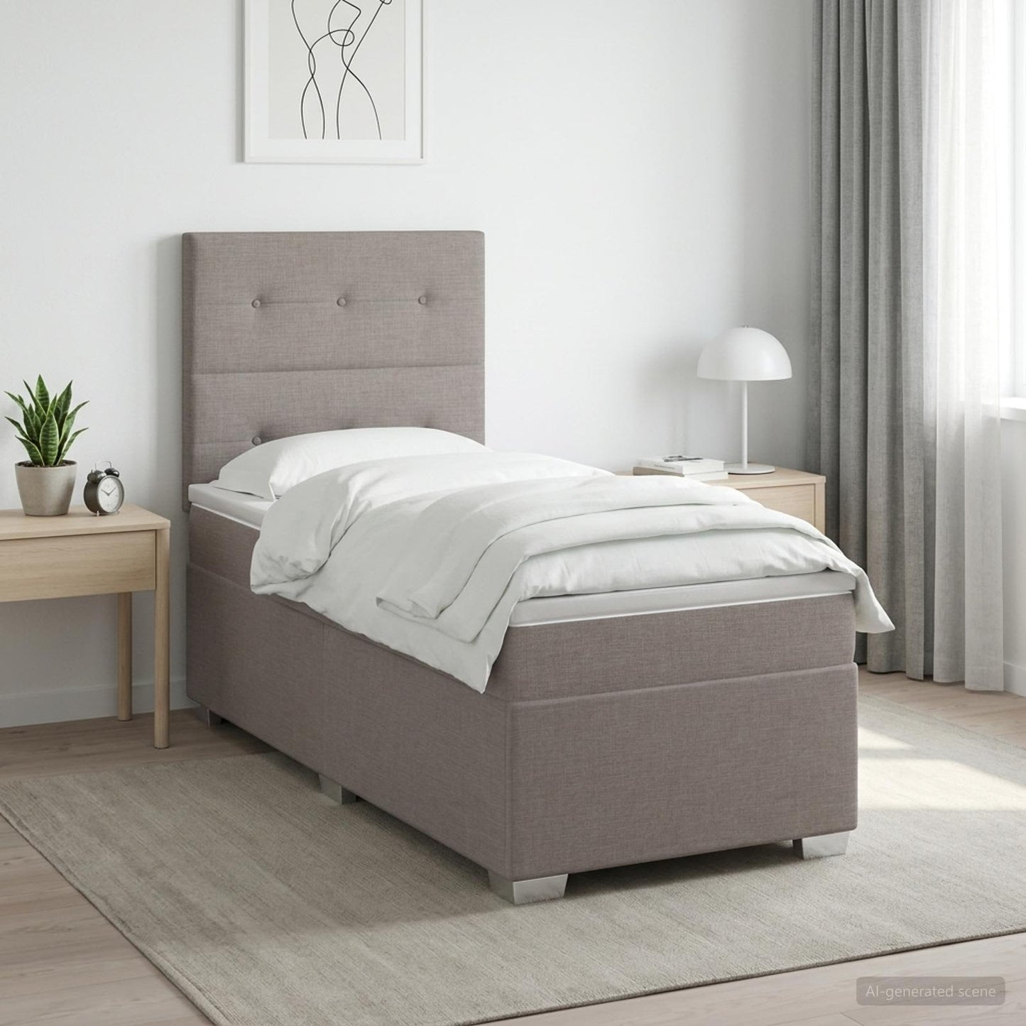 Boxmadras med topmadras med hovedgærde Gråbrun 80 x 200 cm Stof