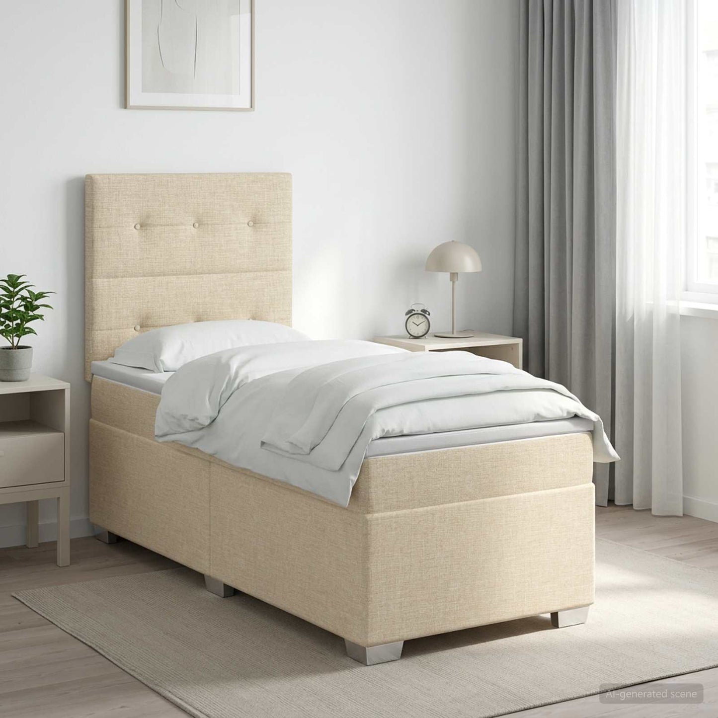 Boxmadras med topmadras Cremefarvet 100 x 200 cm Stof