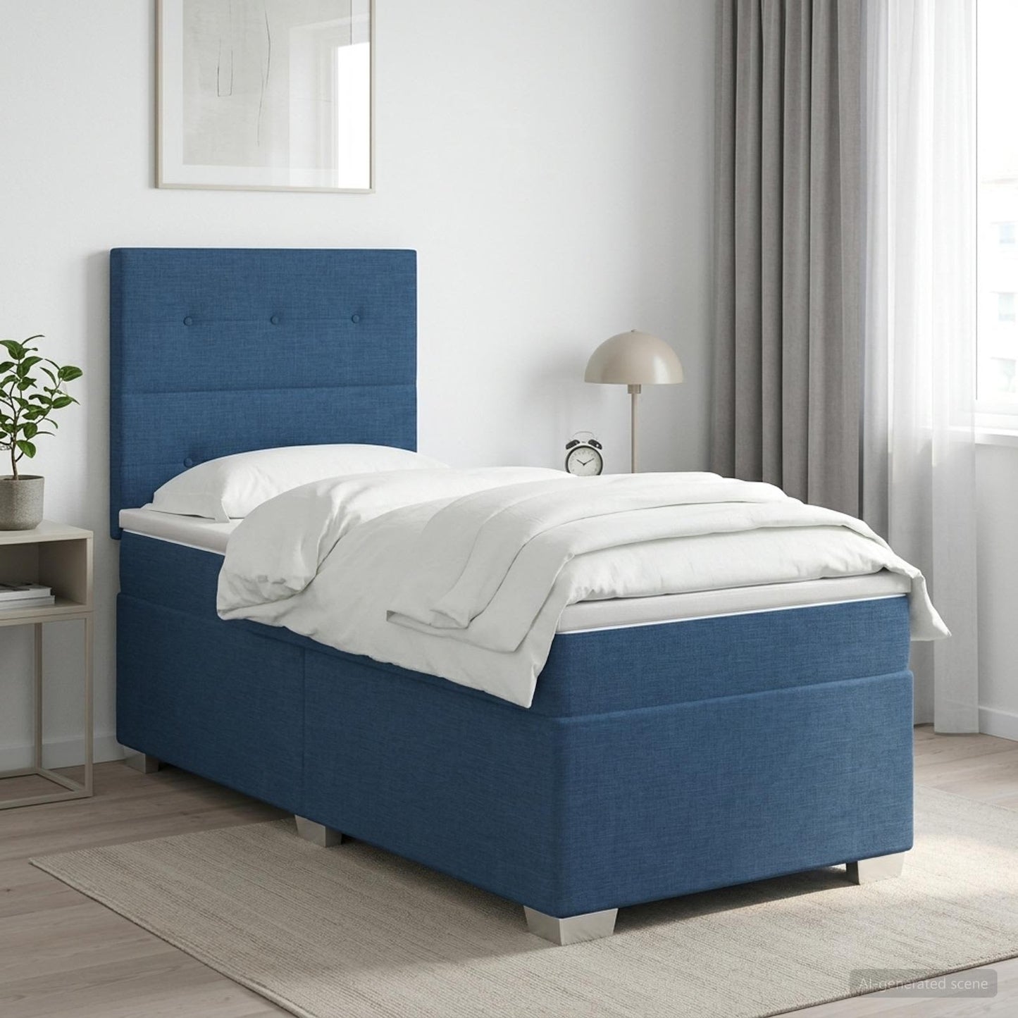 Boxmadras med topmadras med hovedgærde Blå 90 x 190 cm Stof