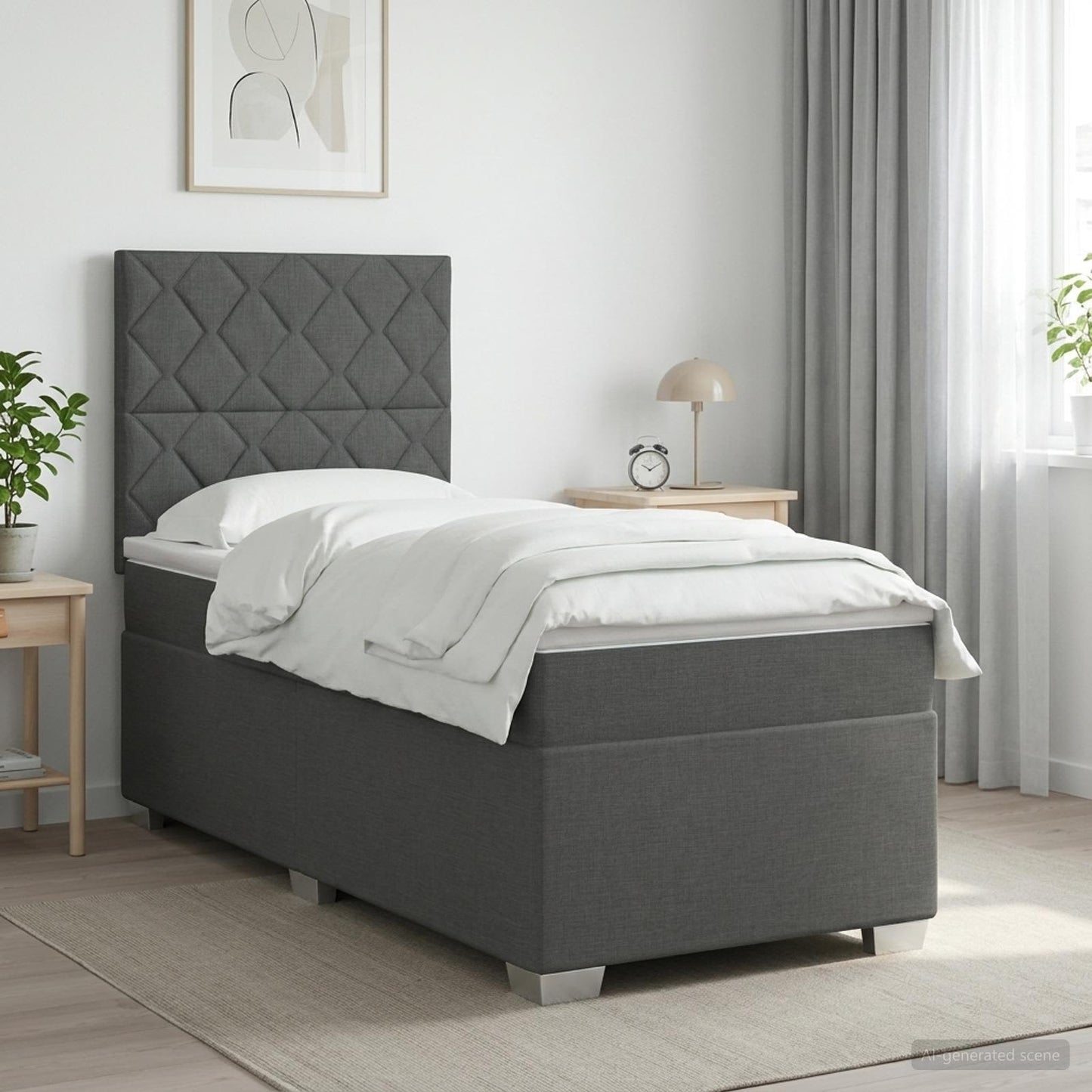 Boxmadras med topmadras Mørkegrå 90 x 200 cm Stof
