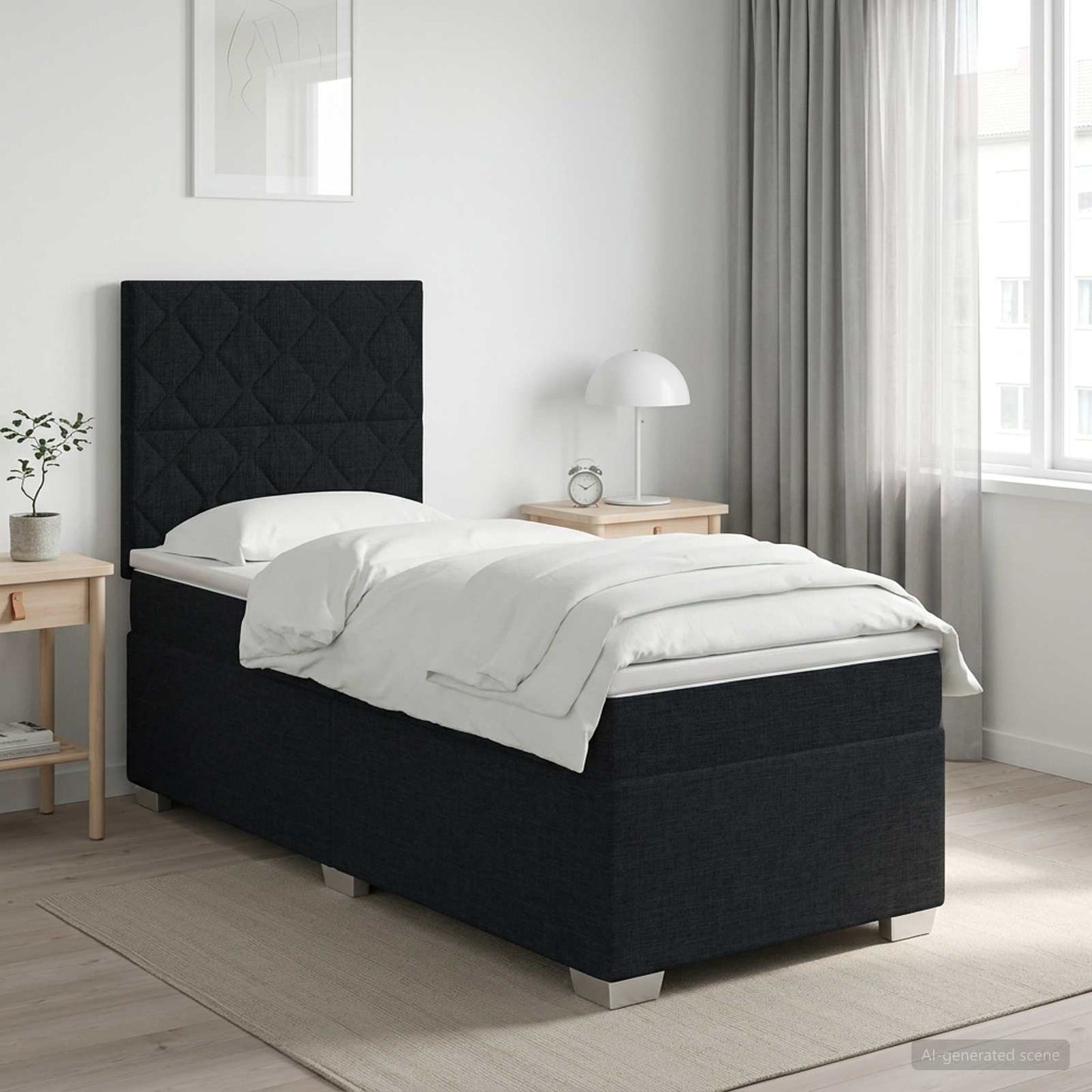 Boxmadras med topmadras med hovedgærde Sort 80 x 200 cm Stof