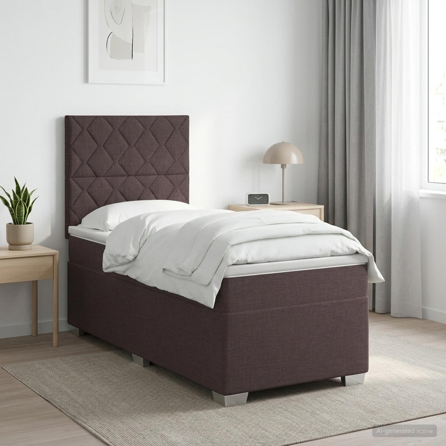 Boxmadras med topmadras Mørk Brun 80 x 200 cm Stof