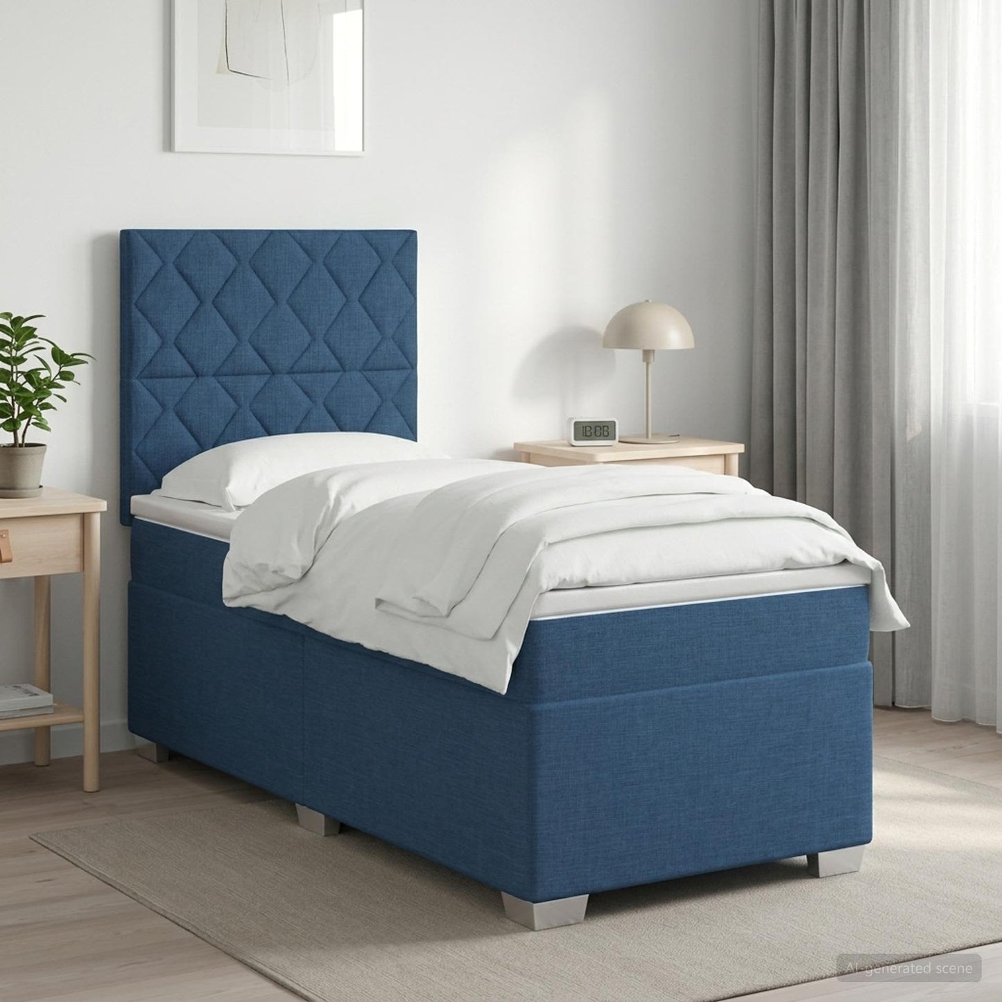 Boxmadras med topmadras med hovedgærde Blå 90 x 200 cm Stof