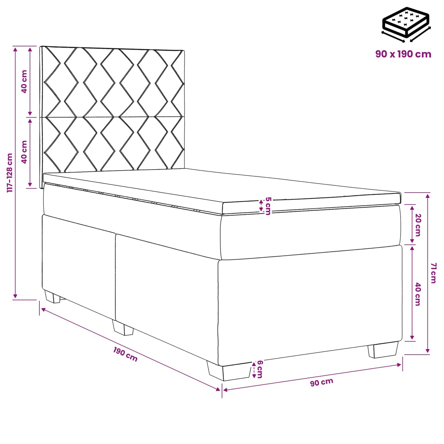 Boxmadras med topmadras Cremefarvet 90 x 190 cm Stof