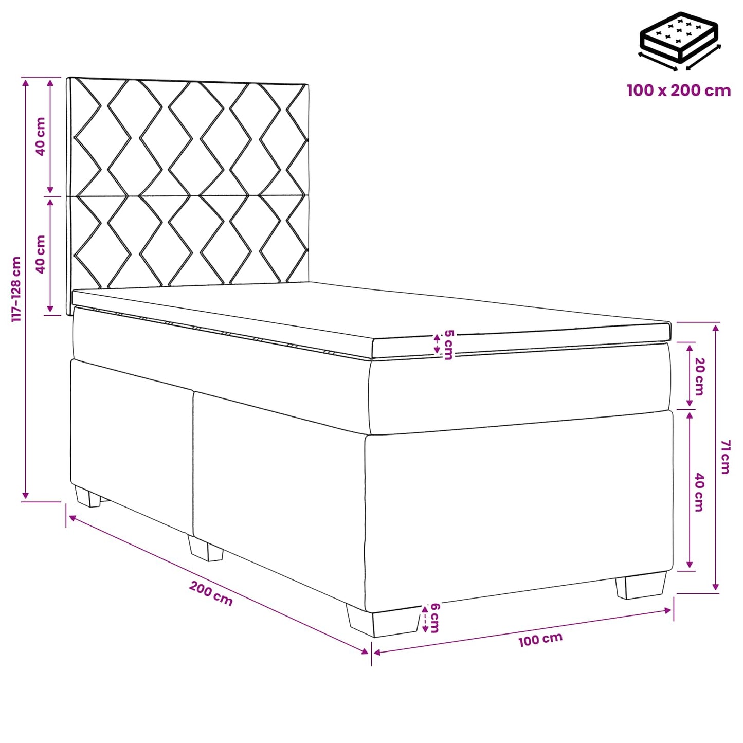 Boxmadras med topmadras Gråbrun 100 x 200 cm Stof