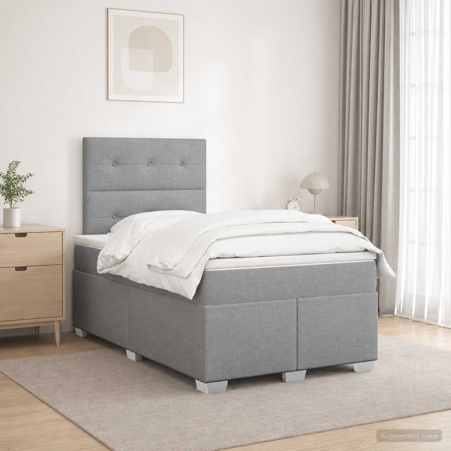 Boxmadras med topmadras Lysegrå 120 x 190 cm Stof