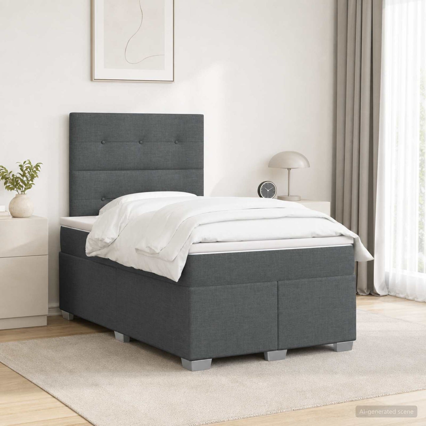 Boxmadras med topmadras Mørkegrå 120 x 200 cm Stof