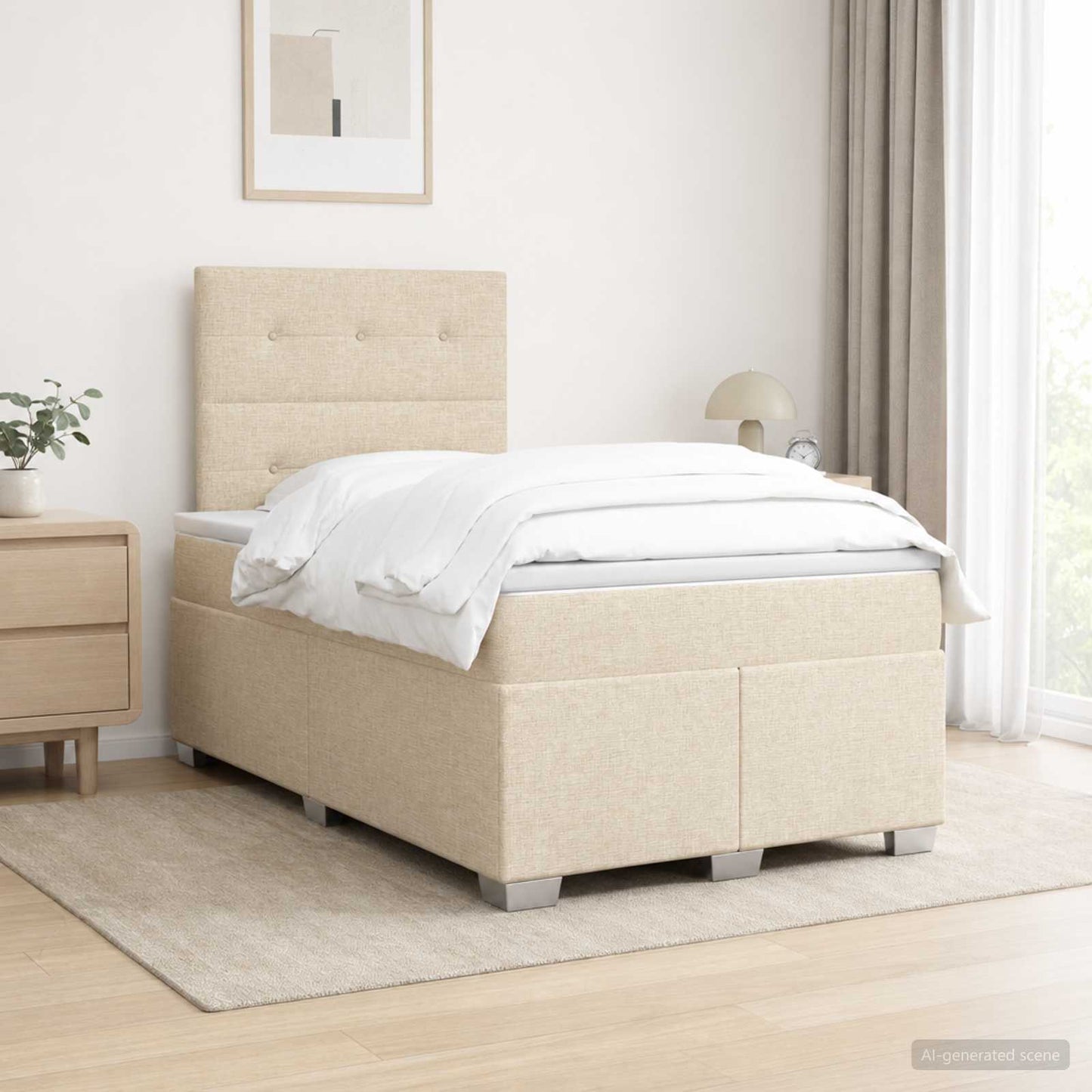 Boxmadras med topmadras Cremefarvet 120 x 190 cm Stof