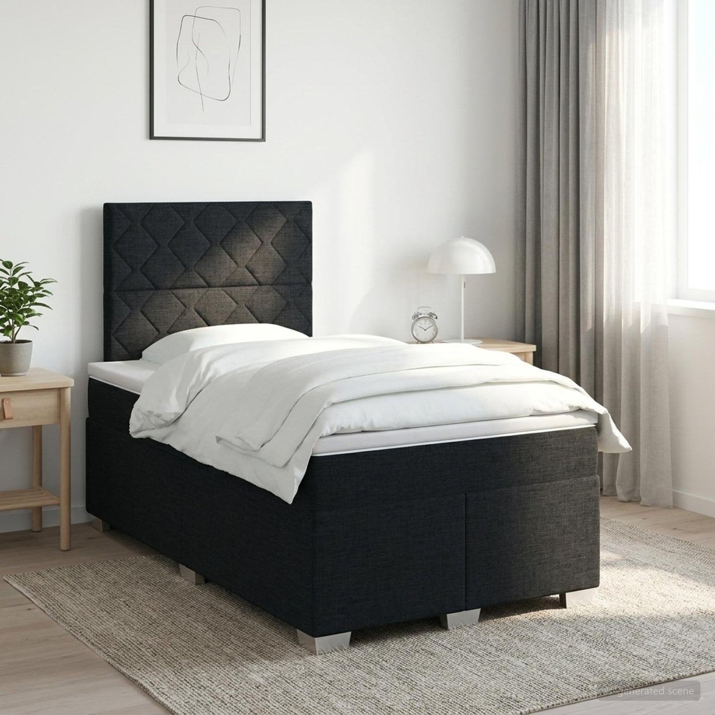 Boxmadras med topmadras med hovedgærde Sort 120 x 200 cm Stof
