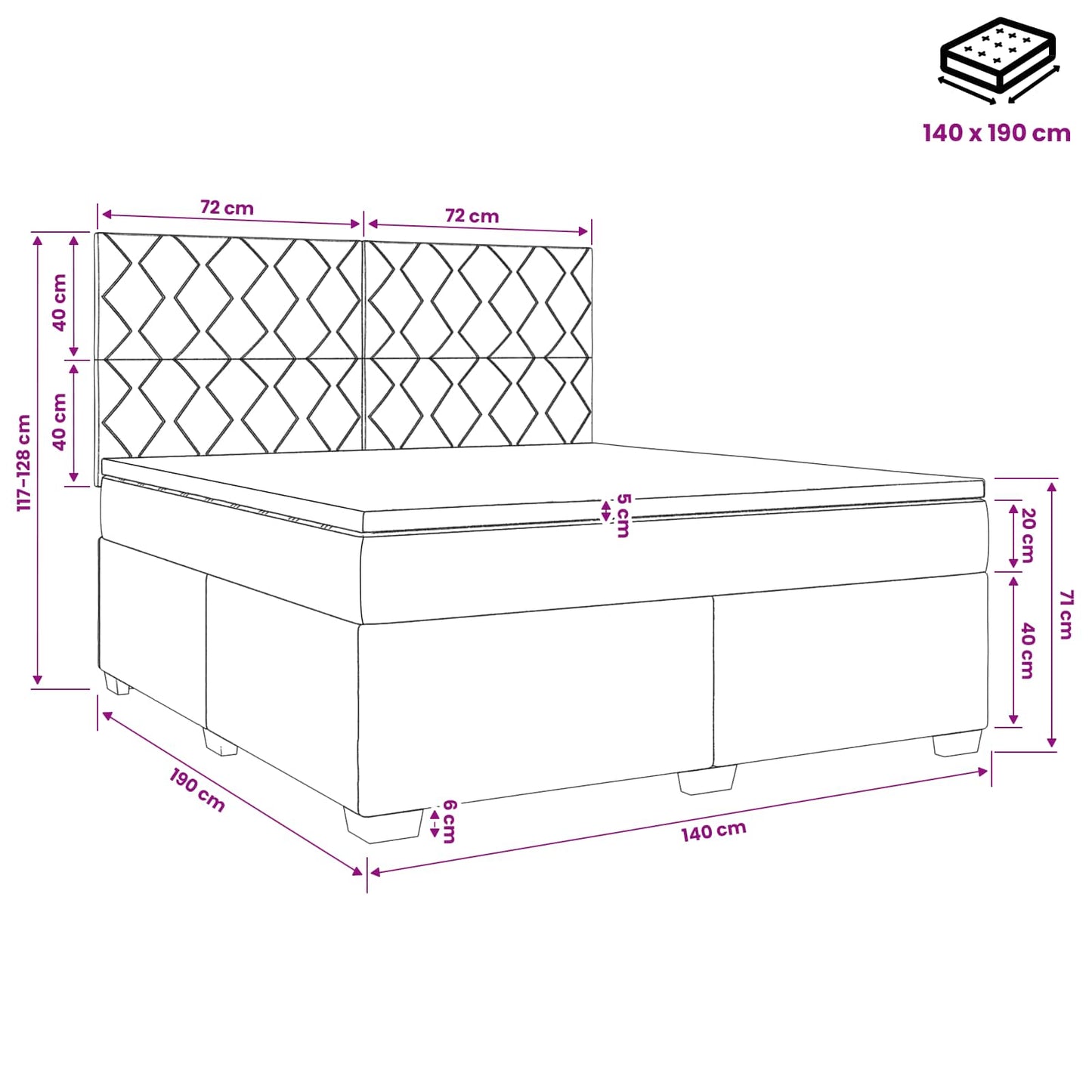 Boxmadras med topmadras Gråbrun 140 x 190 cm Stof