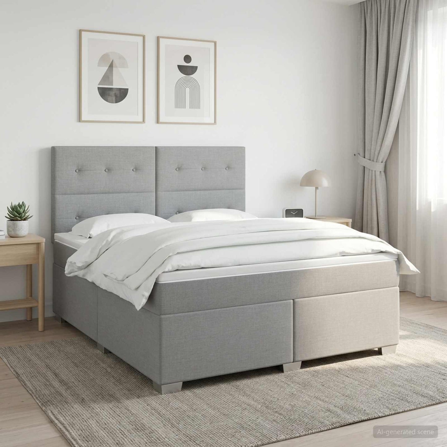 Boxmadras med topmadras Lysegrå 140 x 200 cm Stof