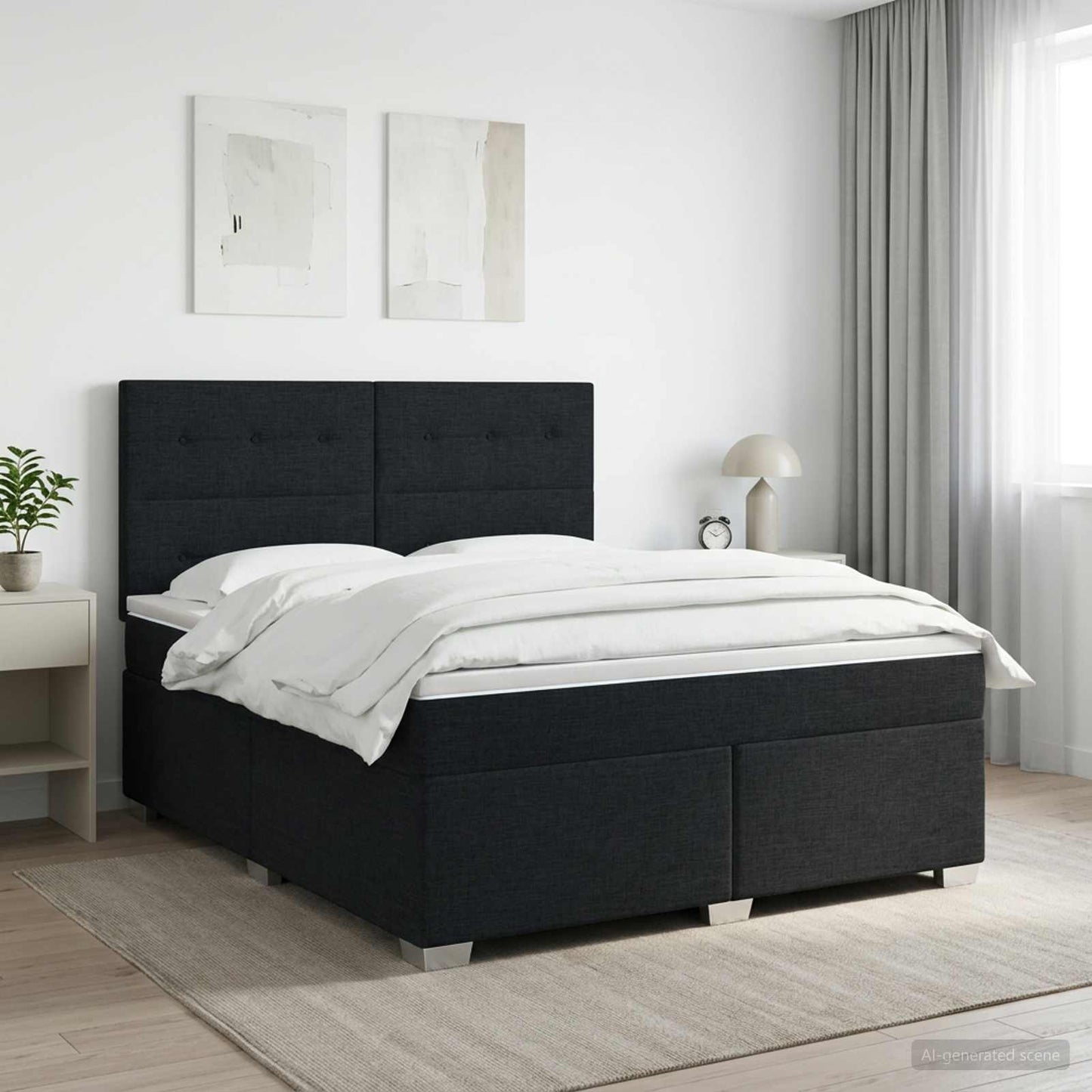 Boxmadras med topmadras med hovedgærde Sort 140 x 200 cm Stof