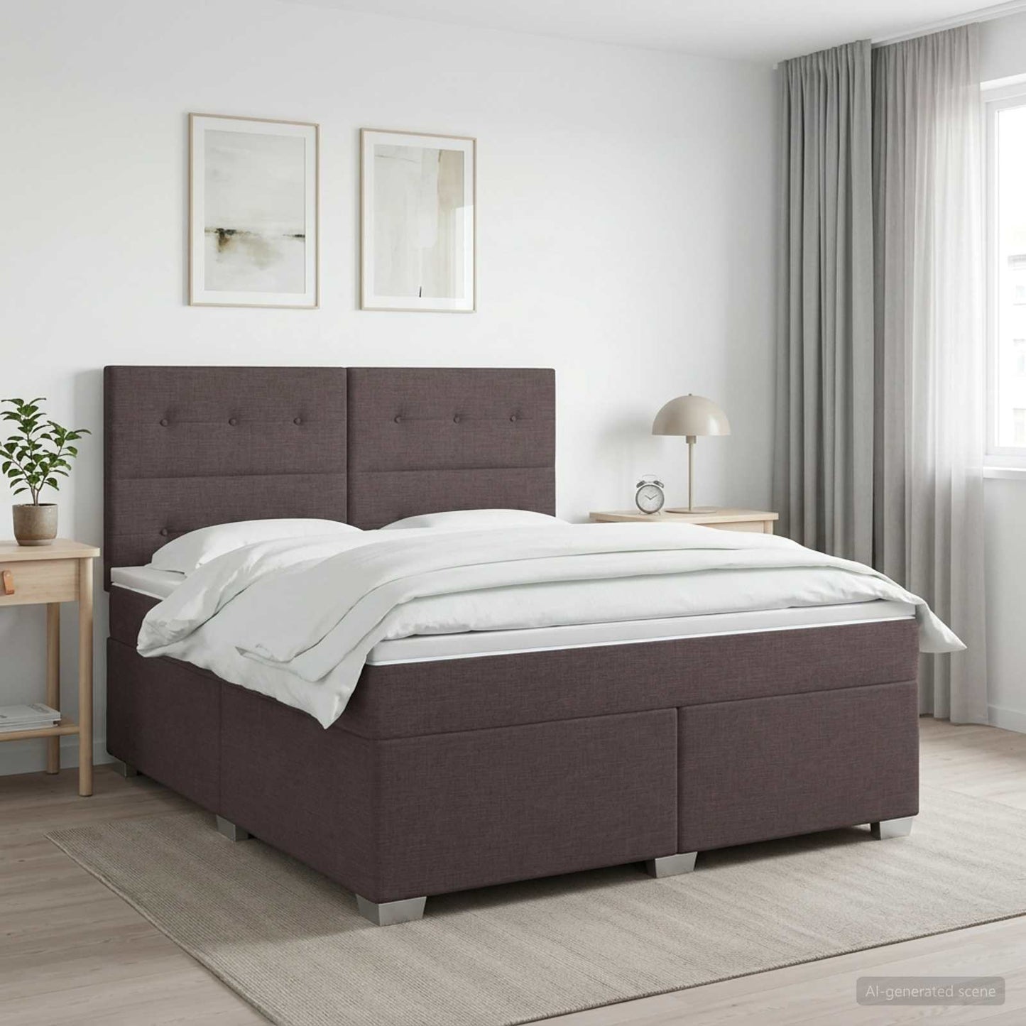 Boxmadras med topmadras Mørk Brun 180 x 200 cm Stof