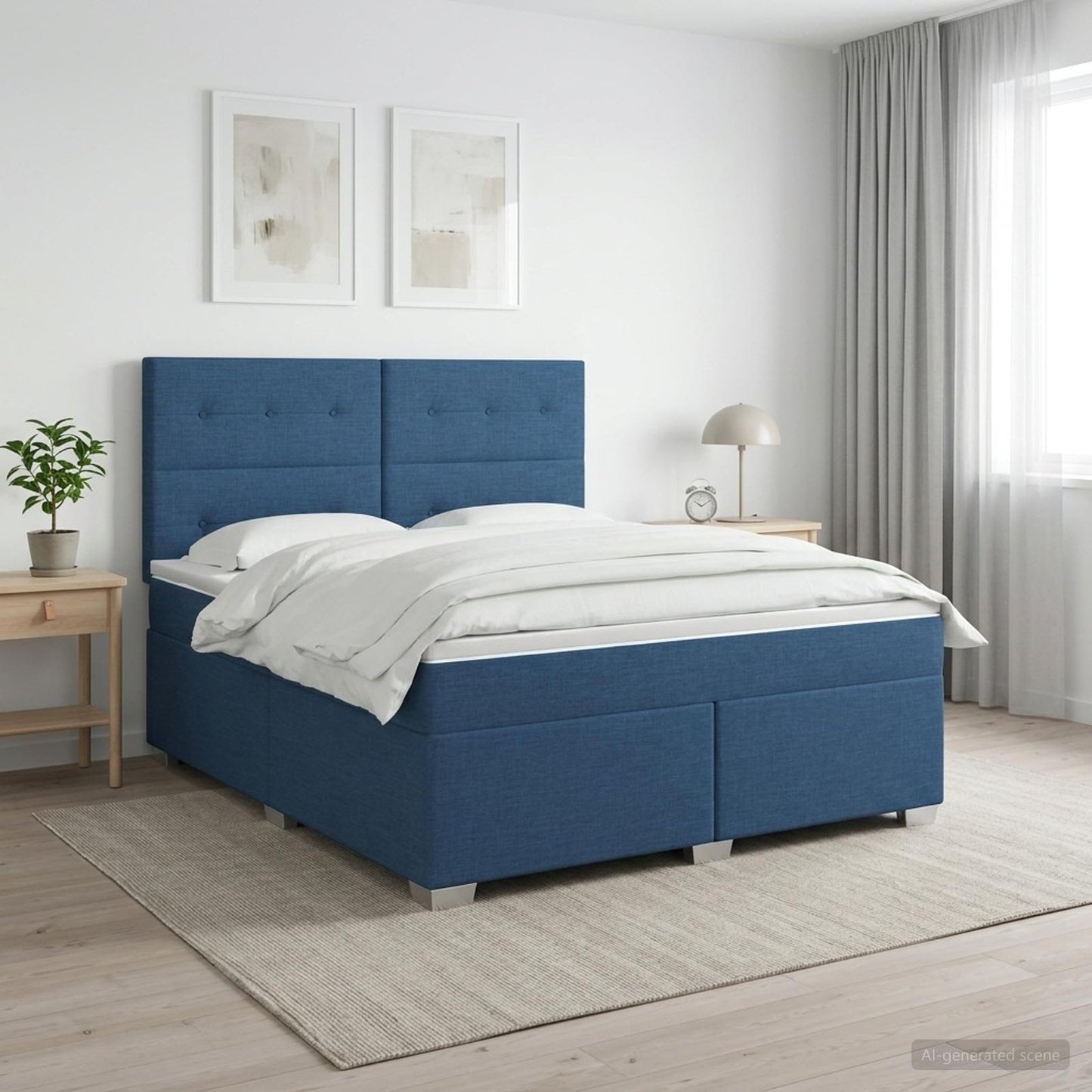 Boxmadras med topmadras med hovedgærde Blå 160 x 200 cm Stof