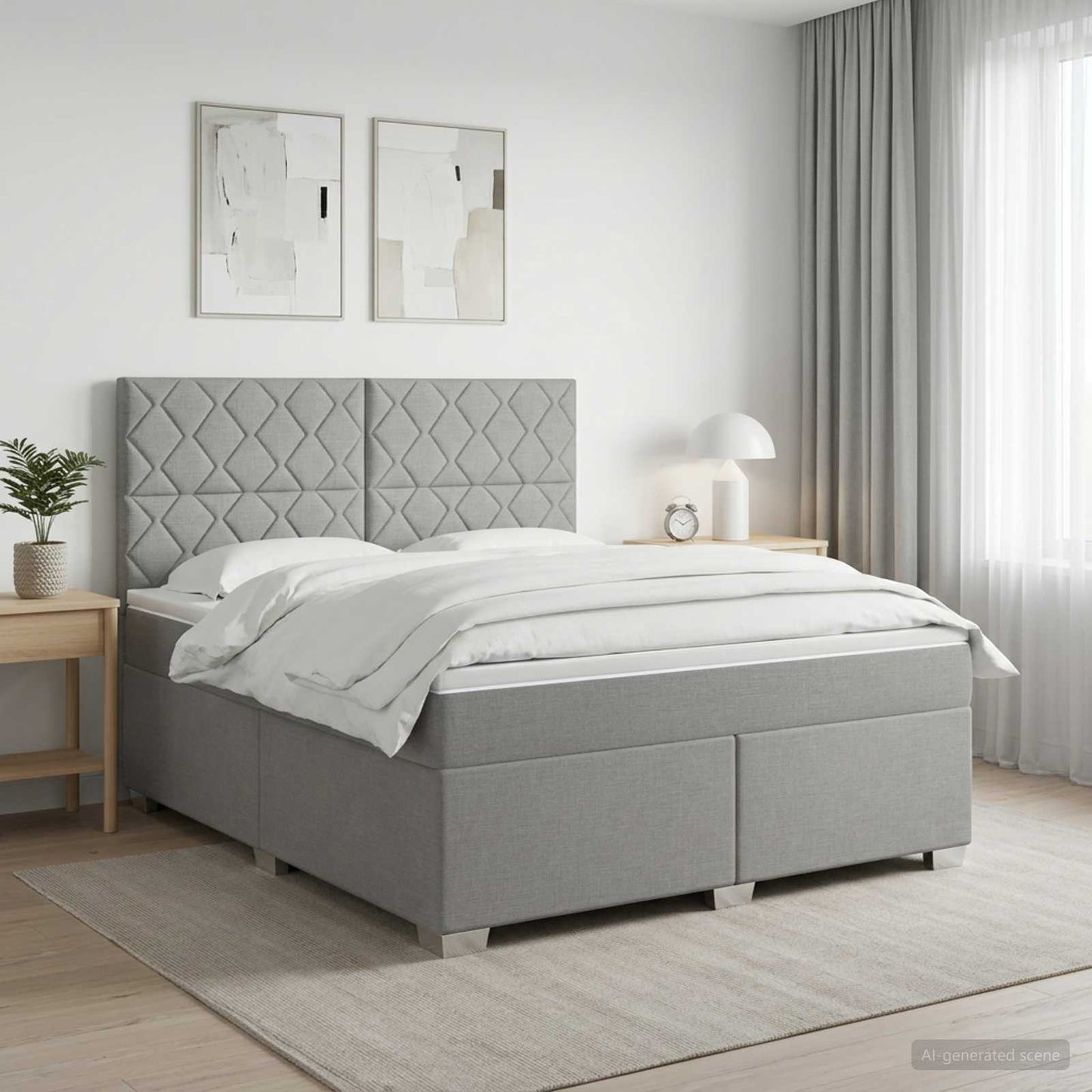 Boxmadras med topmadras Lysegrå 160 x 200 cm Stof