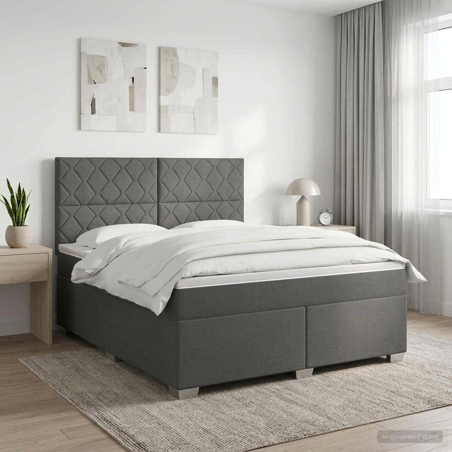 Boxmadras med topmadras Mørkegrå 180 x 200 cm Stof