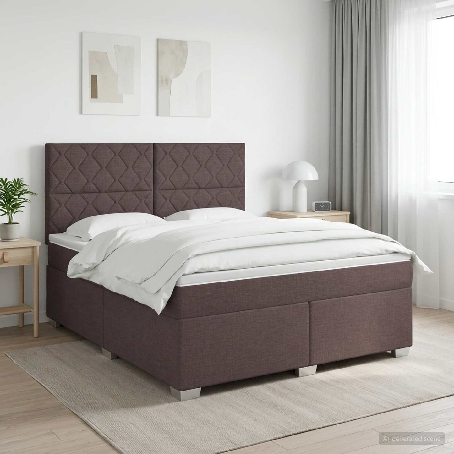 Boxmadras med topmadras Mørk Brun 180 x 200 cm Stof