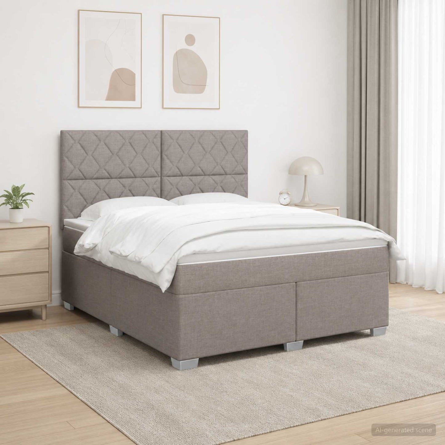 Boxmadras med topmadras Gråbrun 180 x 200 cm Stof
