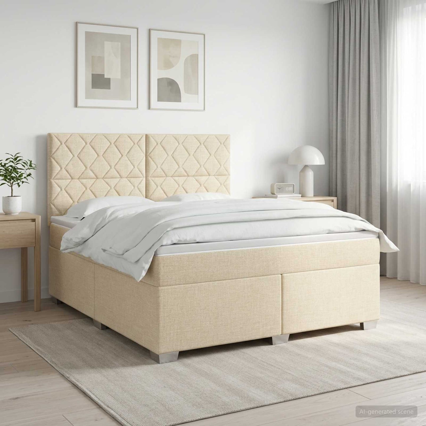 Boxmadras med topmadras Cremefarvet 180 x 200 cm Stof