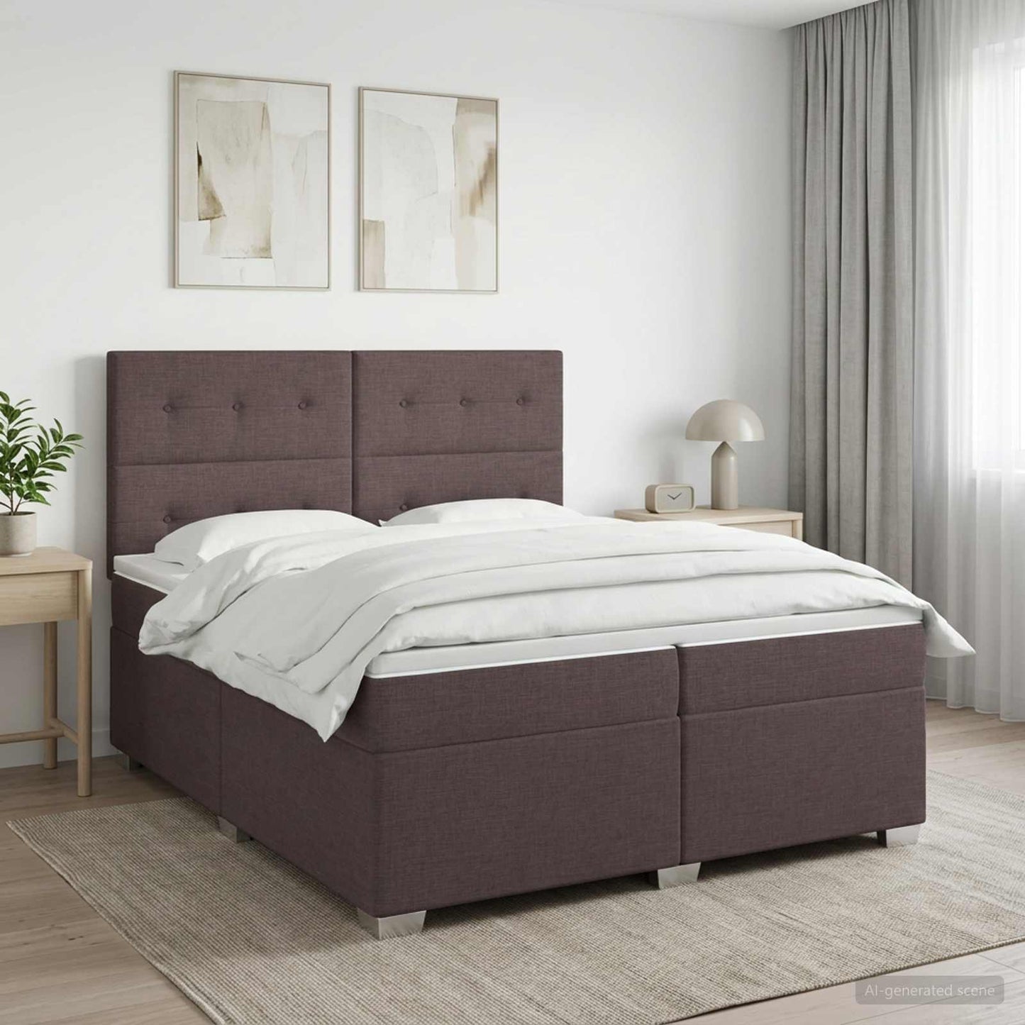 Boxmadras med topmadras Mørk Brun 200 x 200 cm Stof