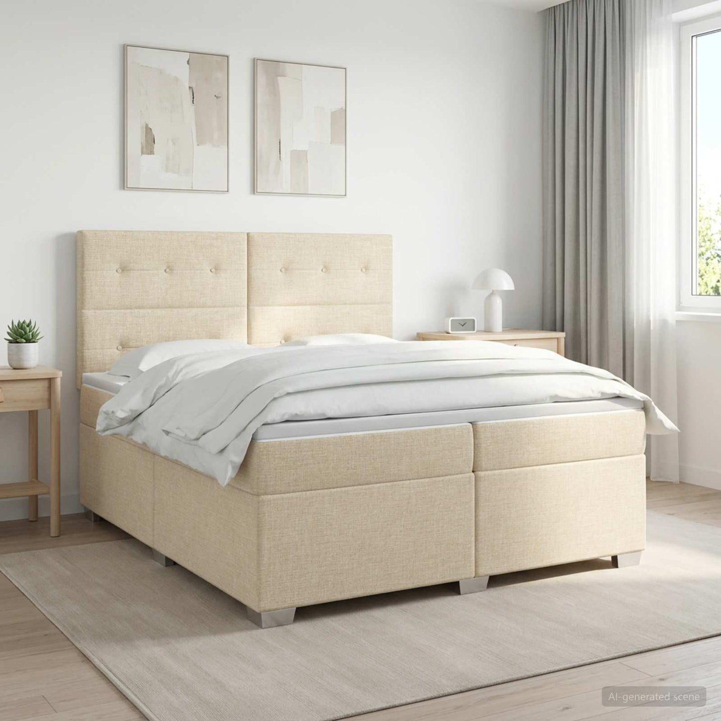 Boxmadras med topmadras Cremefarvet 200 x 200 cm Stof