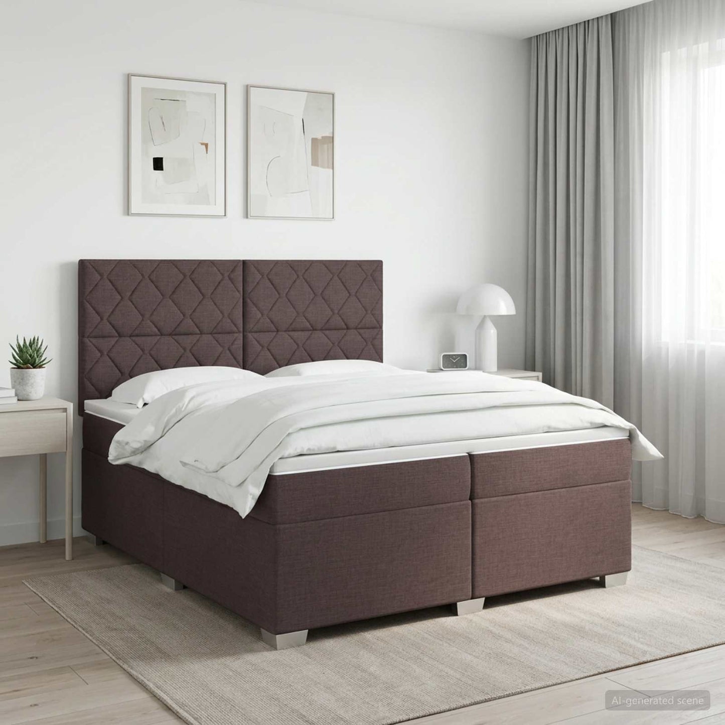 Boxmadras med topmadras Mørk Brun 200 x 200 cm Stof