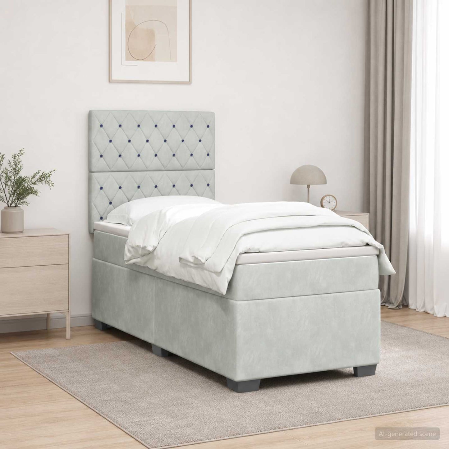 Boxmadras med topmadras Lysegrå 90 x 190 cm Fløjl