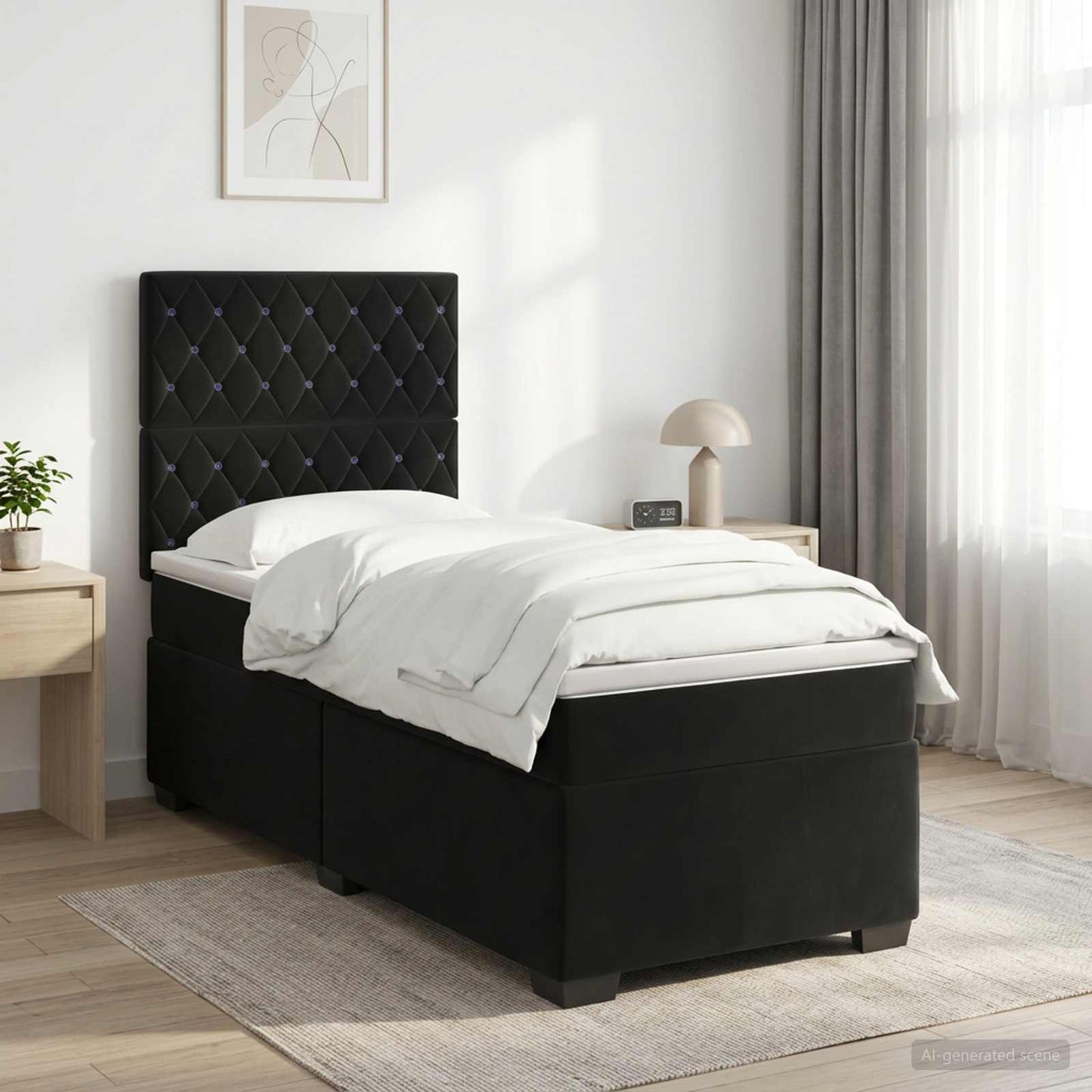 Boxmadras med topmadras med hovedgærde Sort 80 x 200 cm Fløjl