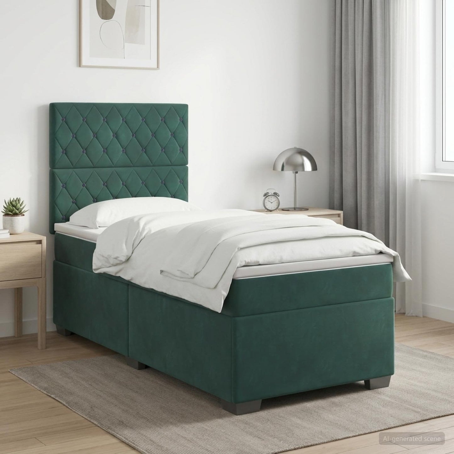 Boxmadras med topmadras Mørkegrøn 90 x 200 cm Fløjl