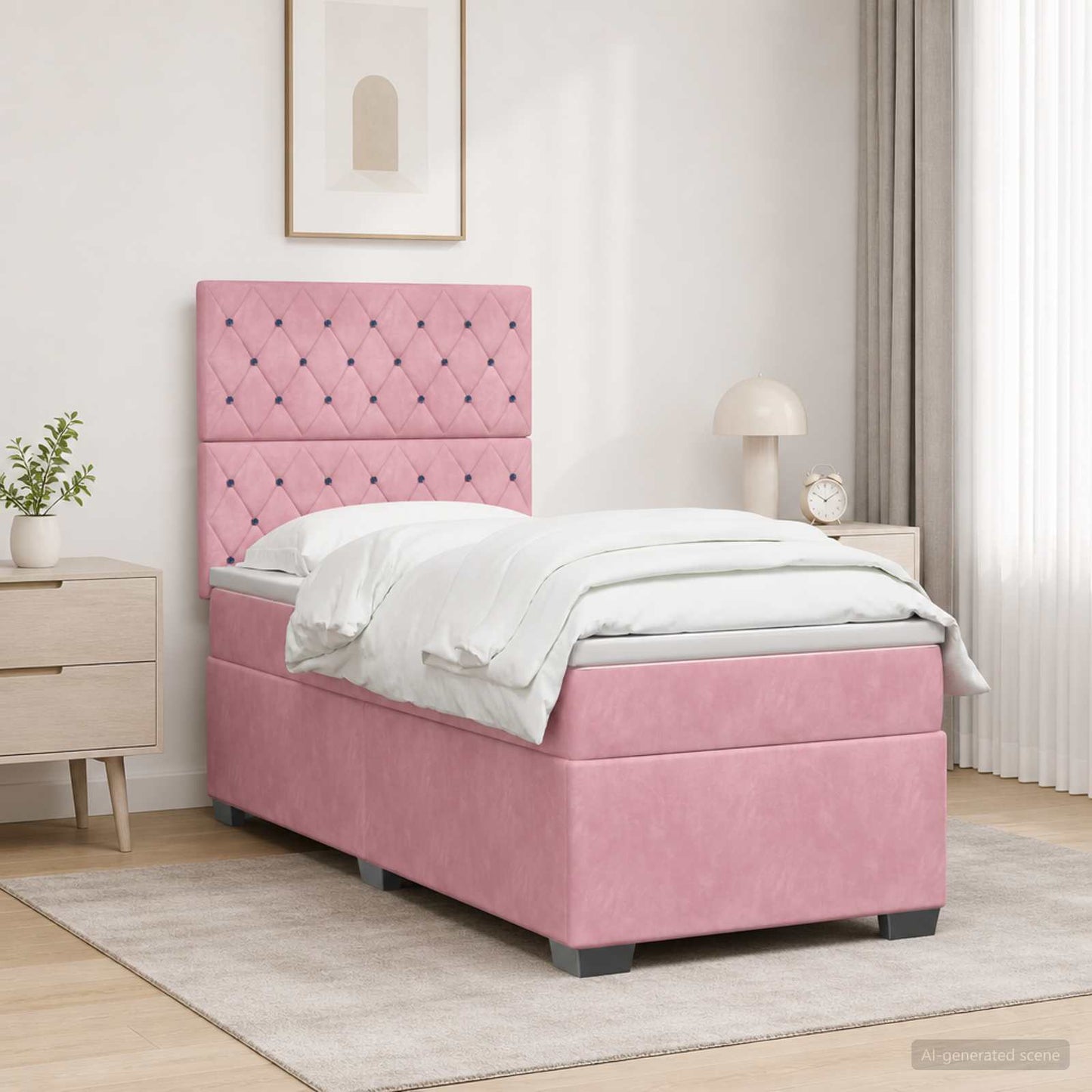 Boxmadras med topmadras Lyserød 90 x 200 cm Fløjl