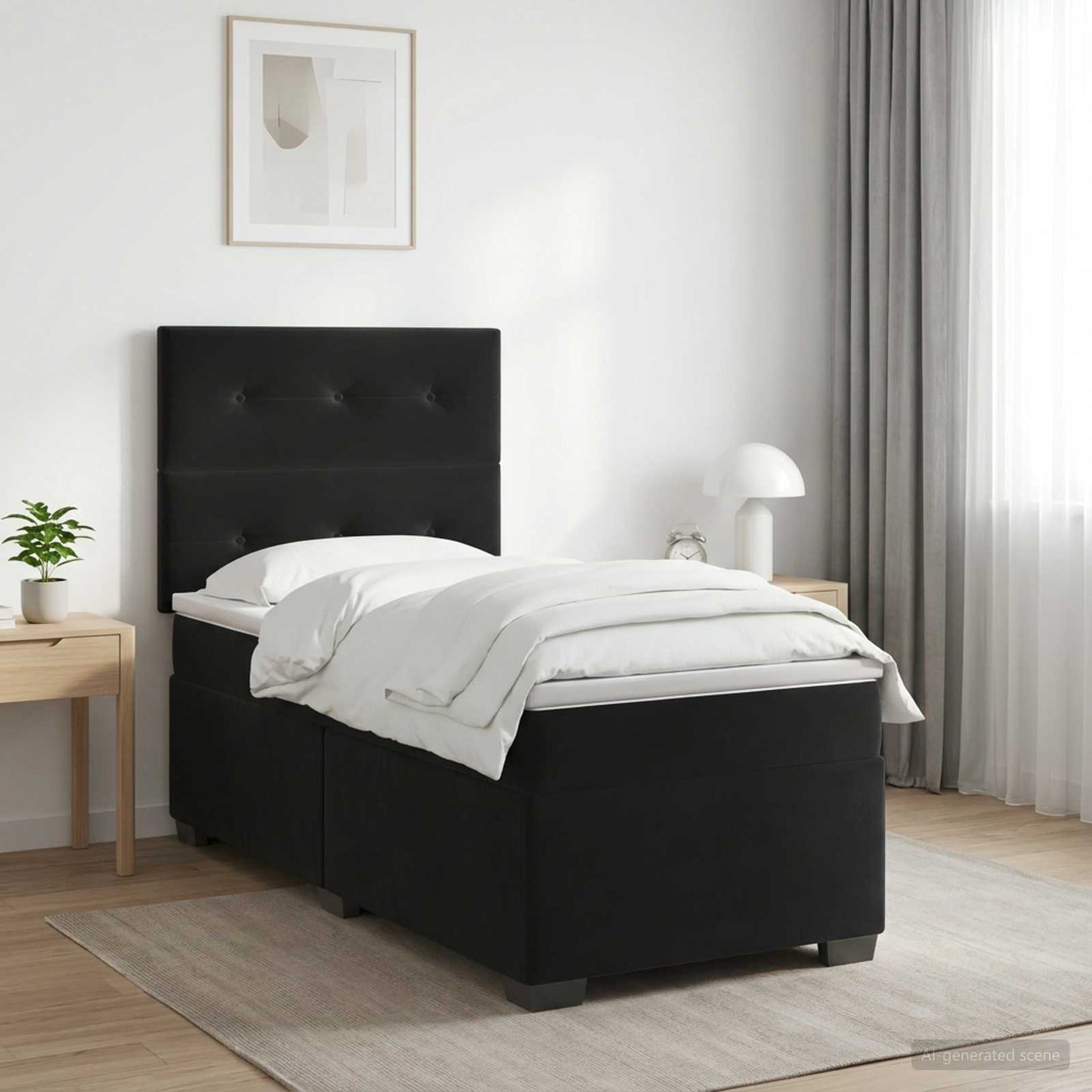 Boxmadras med topmadras med hovedgærde Sort 80 x 200 cm Fløjl