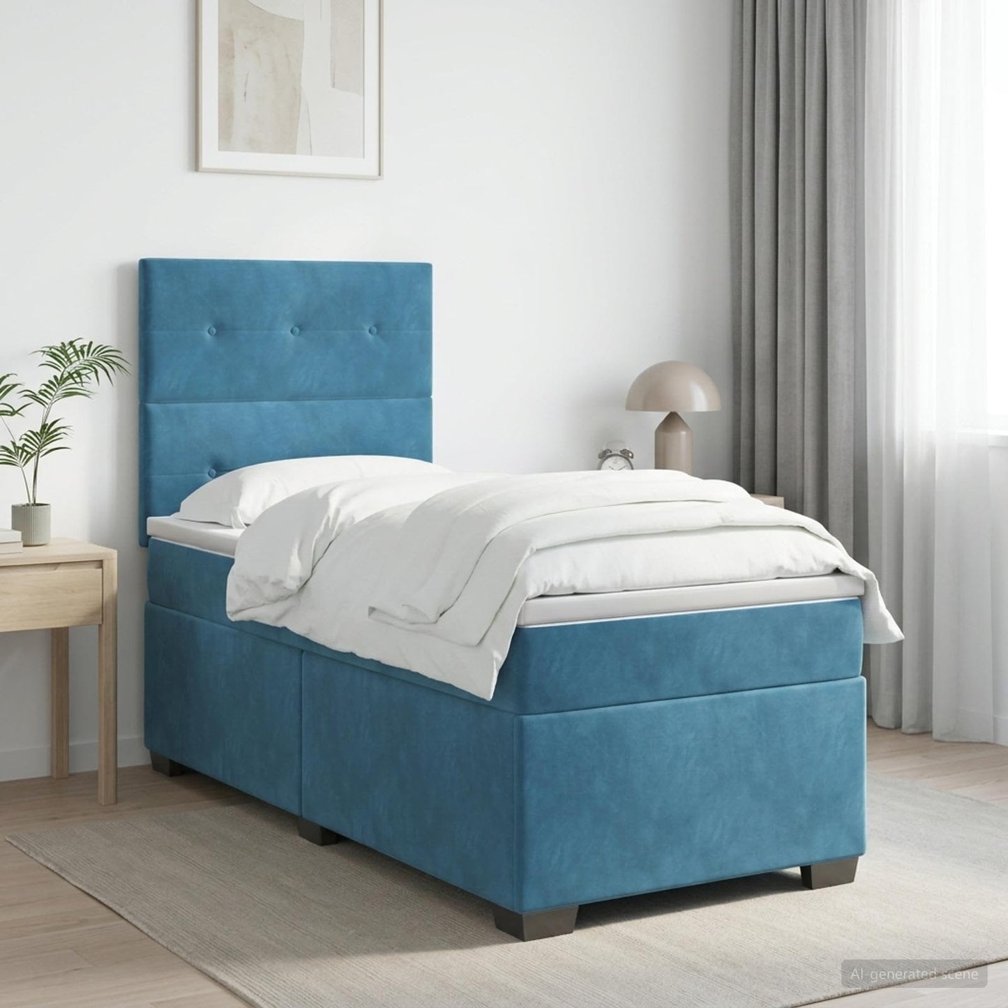 Boxmadras med topmadras med hovedgærde Blå 100 x 200 cm Fløjl
