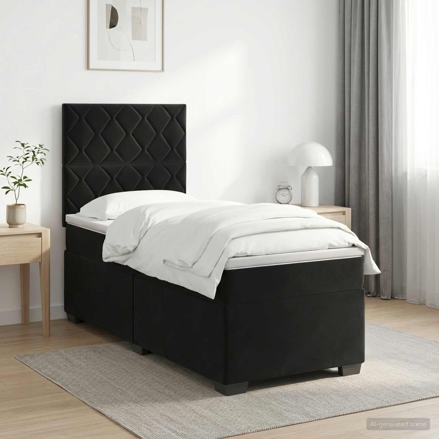 Boxmadras med topmadras med hovedgærde Sort 100 x 200 cm Fløjl