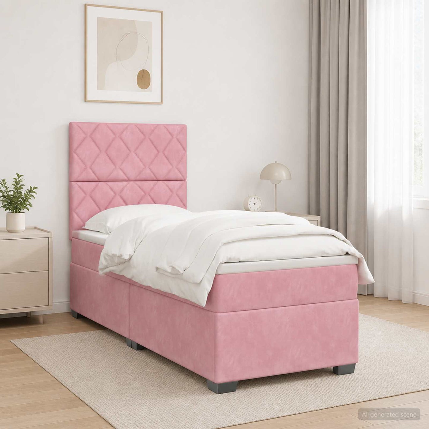 Boxmadras med topmadras Lyserød 100 x 200 cm Fløjl