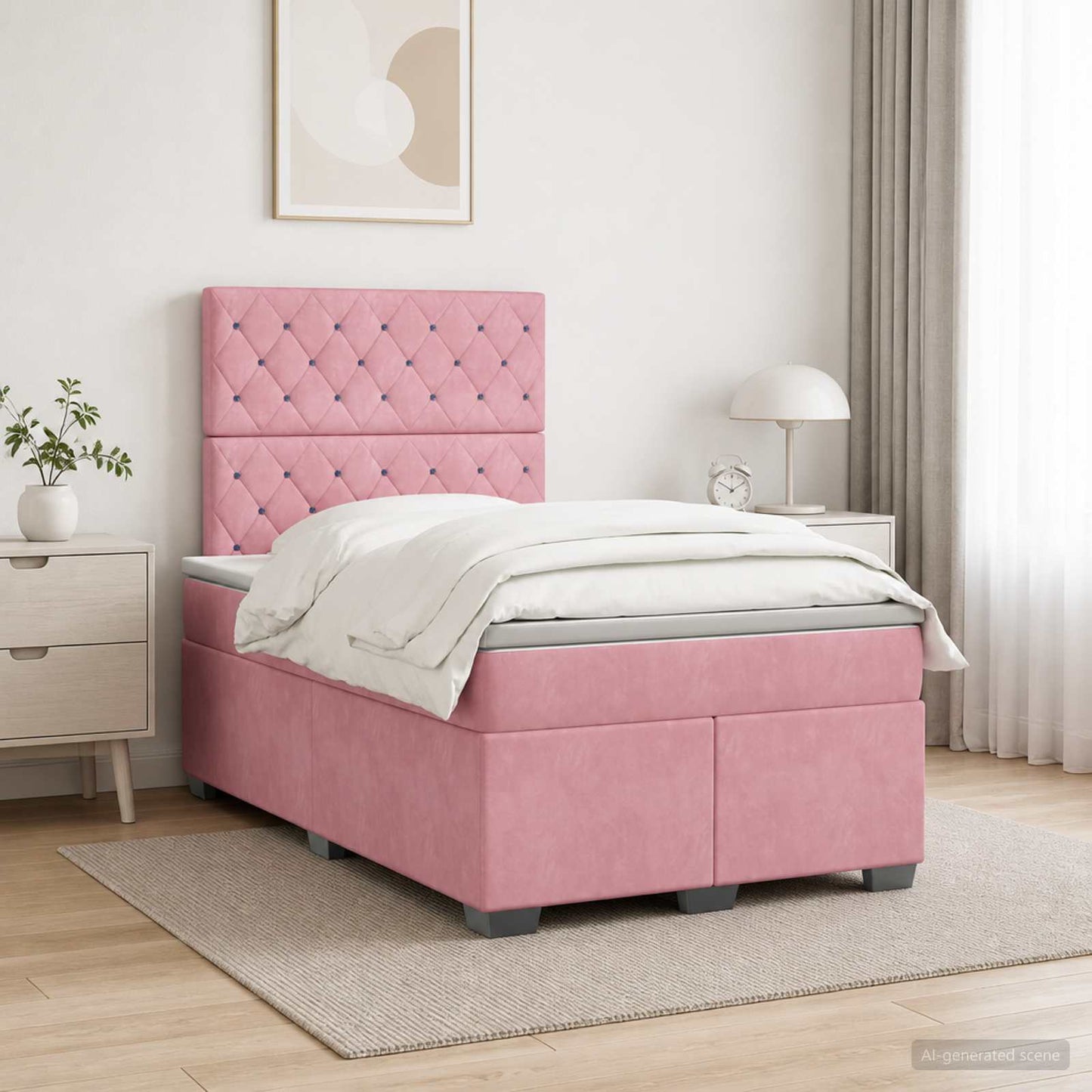 Boxmadras med topmadras Lyserød 120 x 190 cm Fløjl