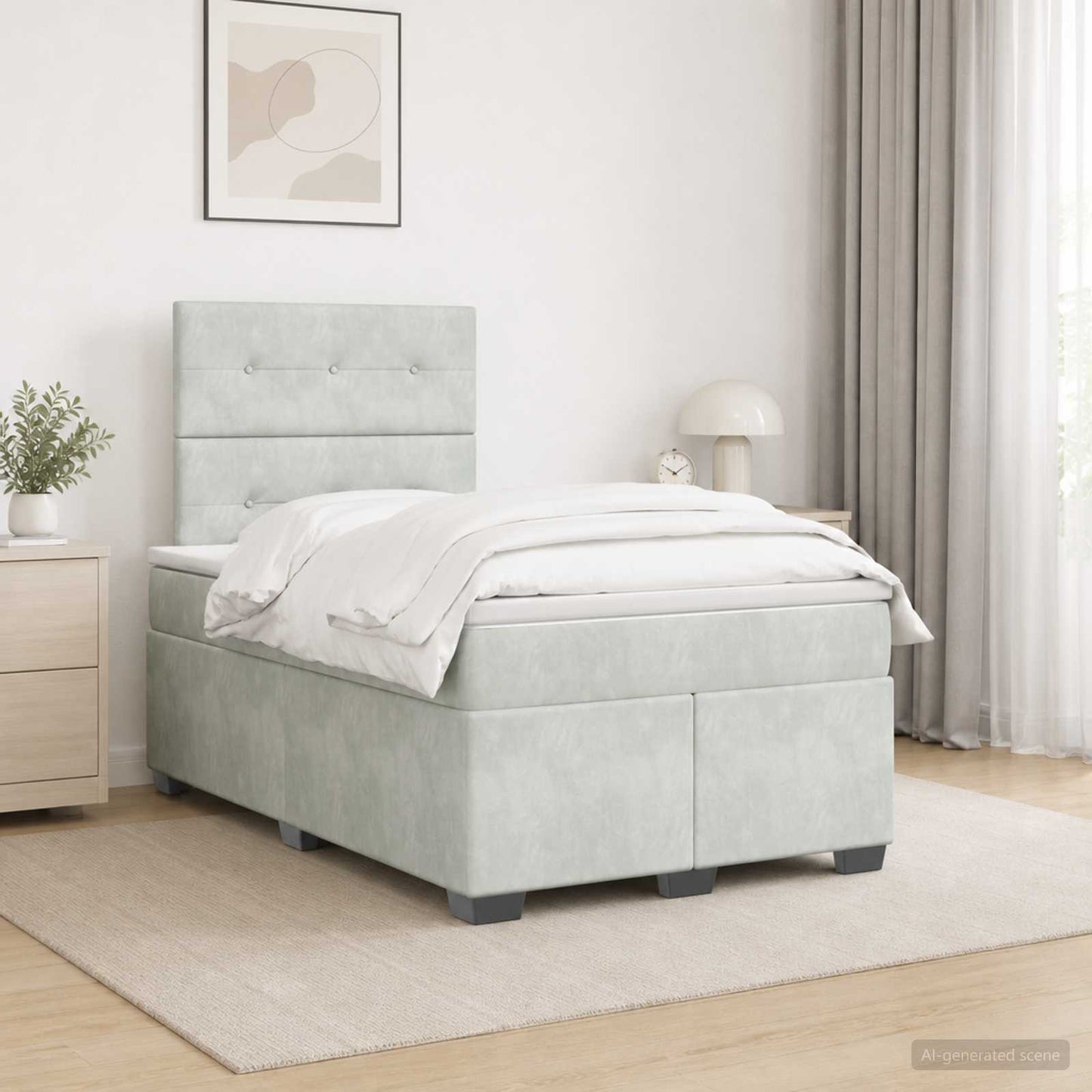 Boxmadras med topmadras Lysegrå 120 x 190 cm Fløjl