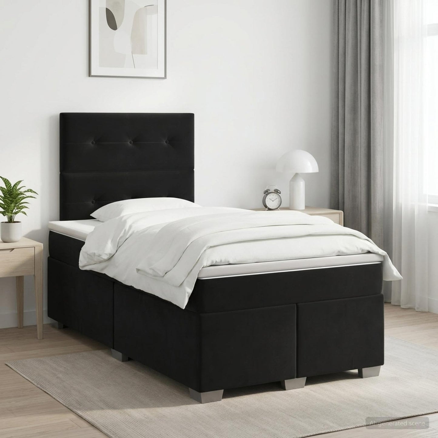 Boxmadras med topmadras med hovedgærde Sort 120 x 190 cm Fløjl