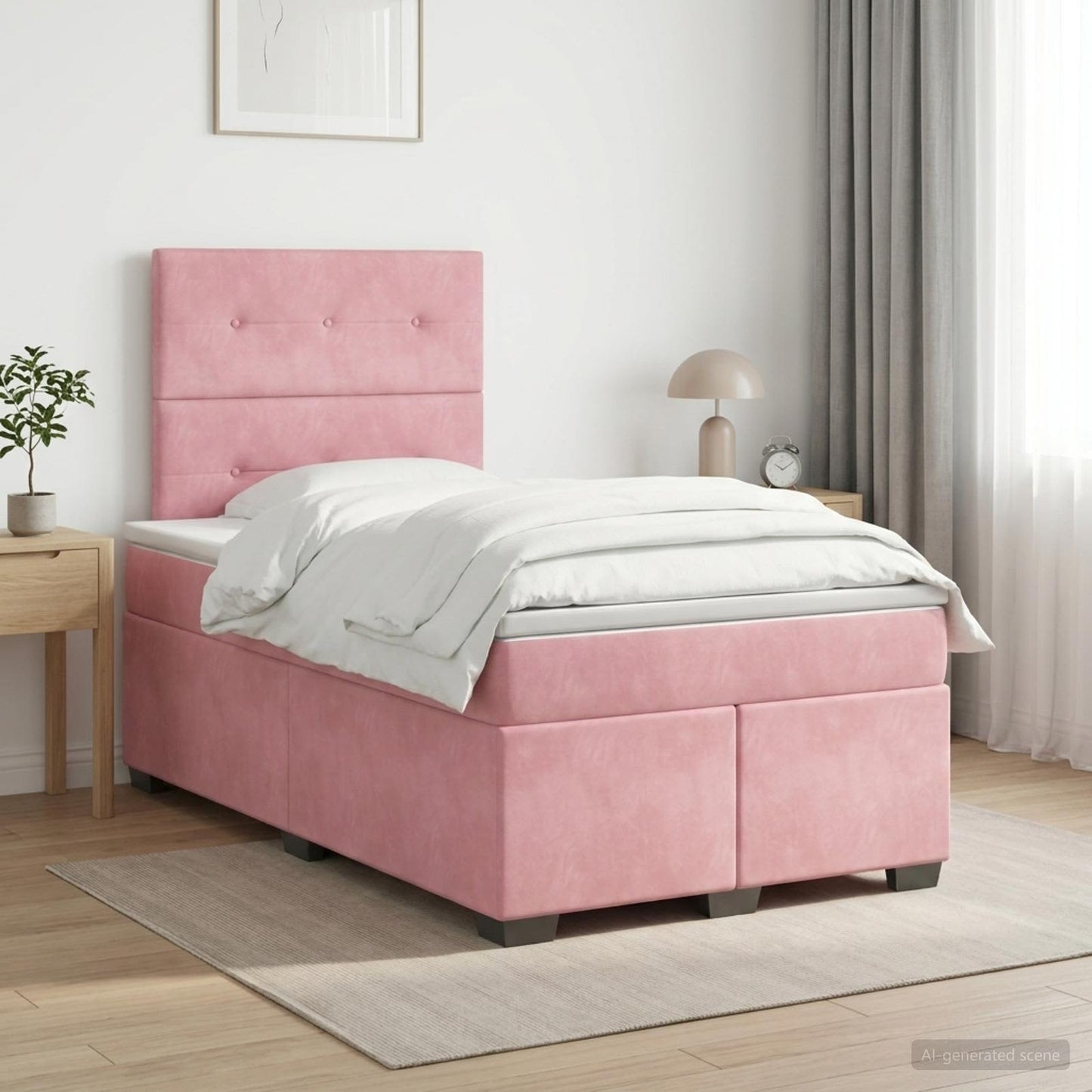 Boxmadras med topmadras Lyserød 120 x 190 cm Fløjl
