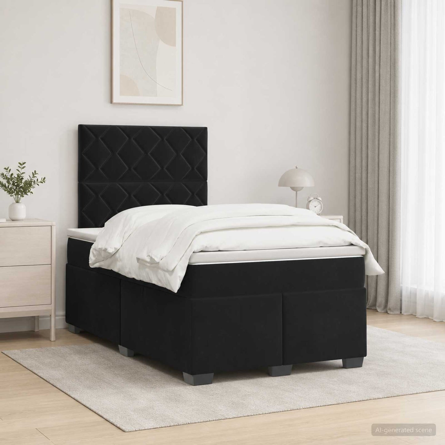 Boxmadras med topmadras med hovedgærde Sort 120 x 190 cm Fløjl