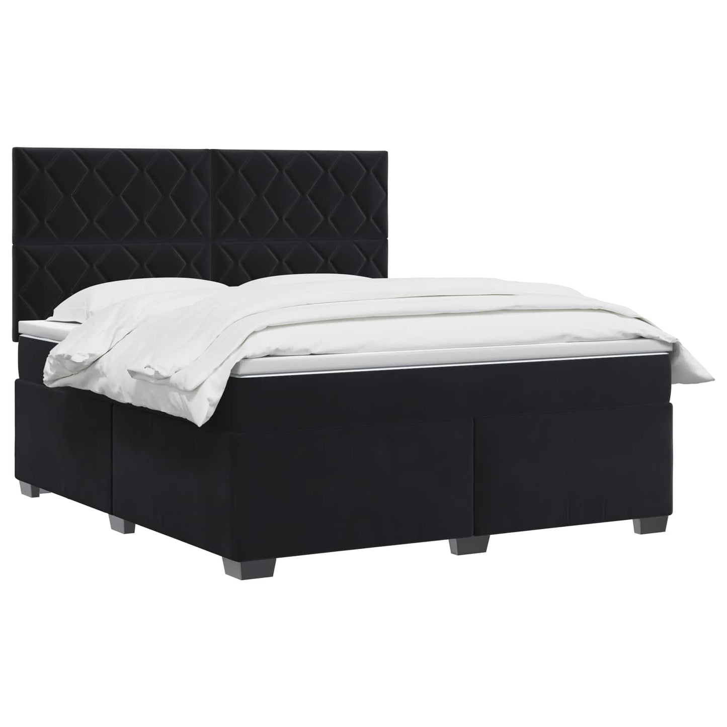 Boxmadras med topmadras med hovedgærde Sort 140 x 190 cm Fløjl