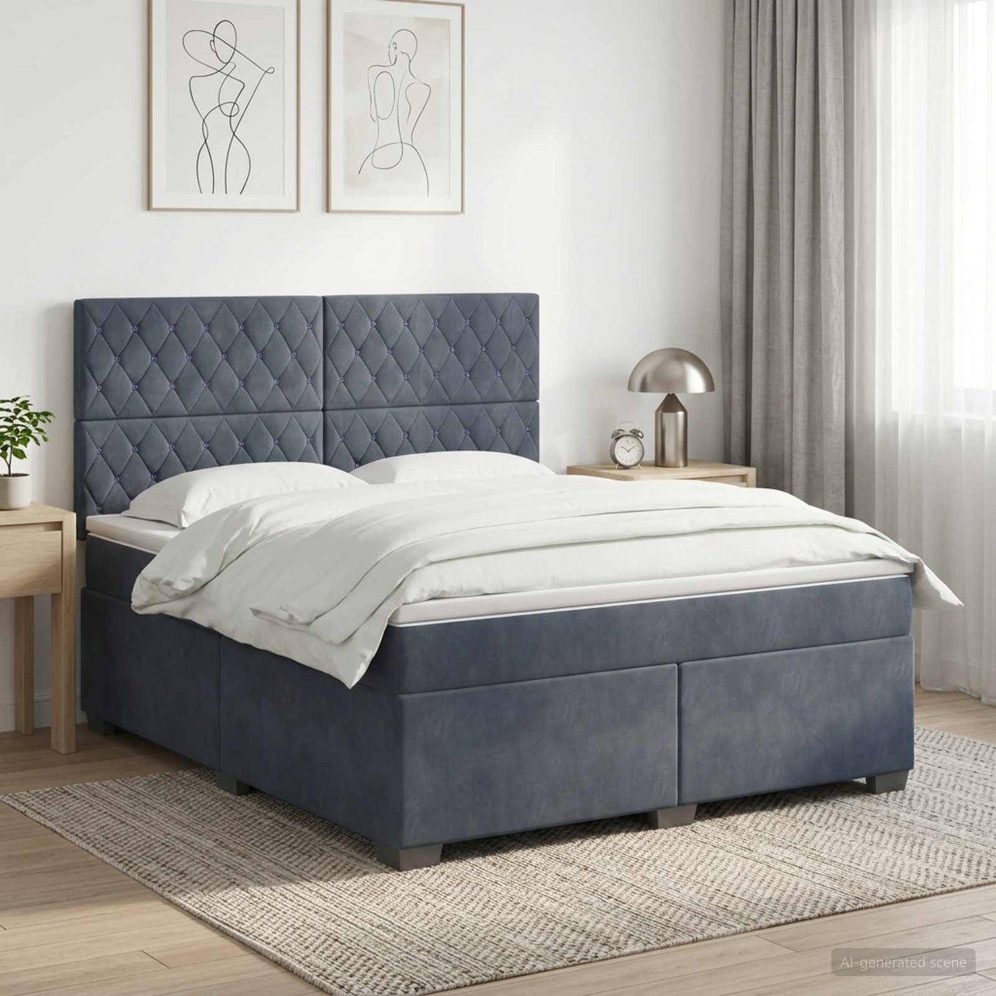 Boxmadras med topmadras Mørkegrå 180 x 200 cm Fløjl